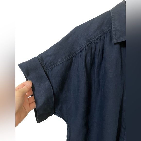 J. Crew Baird McNutt Irish linen navy relaxed fit button up shirt midi dress - Picture 9 of 14